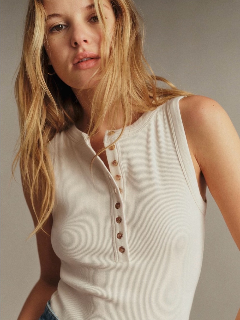 Sézane- Félicien Top- Sleeveless Ribbed Tank Top — Cream